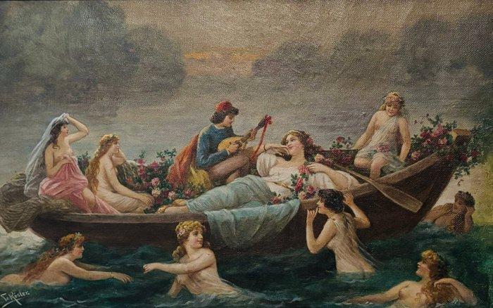 Franz Rosler (1864-1941), attribuito a - Scena allegorica, Antiek en Kunst, Kunst | Schilderijen | Klassiek