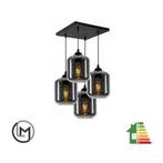 Hanglamp – Industrieel Met 4 Glas- Kappen, Nieuw, Verzenden, Industrieel , Glas