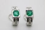 Oorbellen - 18 karaat Witgoud Smaragd - Diamant, Nieuw
