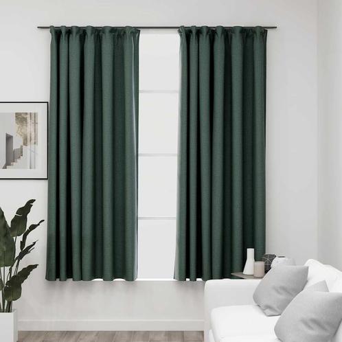 vidaXL Gordijnen linnen-look verduisterend haken 2 st, Huis en Inrichting, Stoffering | Gordijnen en Lamellen, Groen, Nieuw, Verzenden