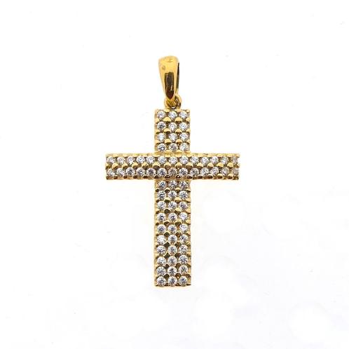 Gouden kruis met zirconia (kruis hanger, kettinghanger), Sieraden, Tassen en Uiterlijk, Bedels, Gebruikt, Overige merken, Goud