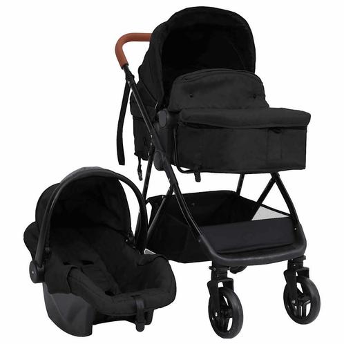 vidaXL Kinderwagen 3-in-1 staal antracietkleurig en zwart, Kinderen en Baby's, Kinderwagens en Combinaties, Nieuw, Verzenden
