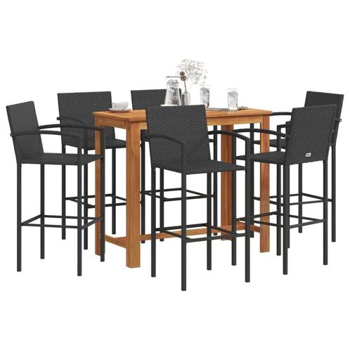 vidaXL 7-delige Tuinbarset massief acaciahout en poly rattan, Tuin en Terras, Tuinsets en Loungesets, Nieuw, 6 zitplaatsen, Rotan