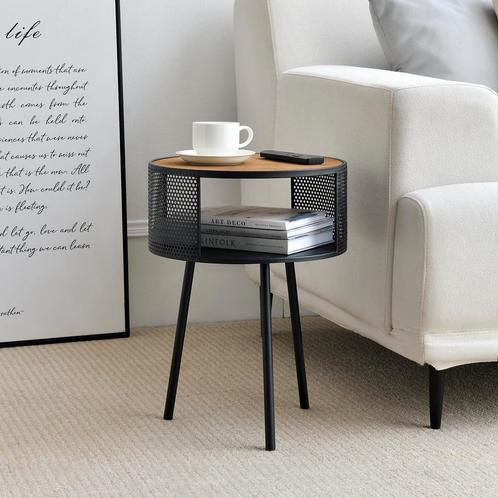 [en.casa] Bijzettafel Bjørnsund rond 45xØ34 cm houtkleurig e, Huis en Inrichting, Tafels | Bijzettafels, Nieuw, Verzenden