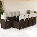 vidaXL 11-delige Bistroset met kussens poly rattan bruin, Tuin en Terras, Verzenden, Nieuw, Rotan, Meer dan 8 zitplaatsen
