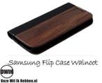 Samsung Galaxy S9 plus flip case Walnoot en leer