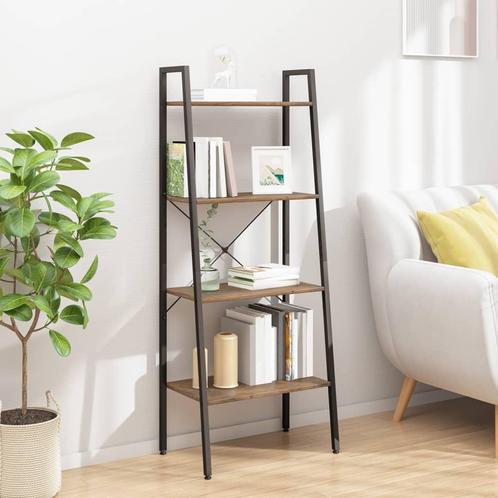 vidaXL Ladderrek met 4 schappen 56x35x140 cm donkerbruin en, Huis en Inrichting, Kasten | Boekenkasten, 25 tot 50 cm, Nieuw, Overige houtsoorten