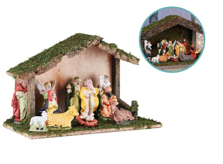 Hi Kerststal met Beelden - Houten Kerstdecoratie - 31 cm, Diversen, Kerst, Nieuw, Verzenden