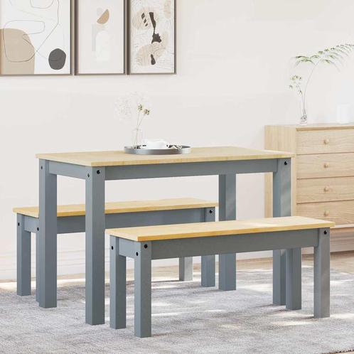 vidaXL 3-delige Eetset Panama massief grenenhout grijs, Huis en Inrichting, Complete eetkamers, Nieuw, Verzenden