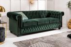 Chesterfield 3-zitsbank 205cm flesgroen fluweel met, Huis en Inrichting, Banken | Bankstellen, Nieuw, Ophalen of Verzenden