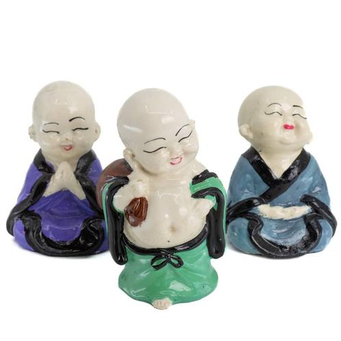 Happy Boeddha Beeld Vrolijke Kleuren - set van 3 - ca. 9cm, Huis en Inrichting, Woonaccessoires | Boeddhabeelden, Nieuw, Verzenden