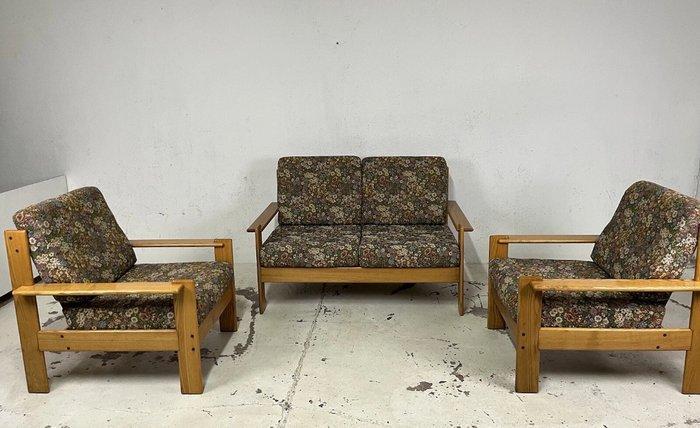 Fauteuil - Hout, Textiel - De tweepersoonsbank en twee, Antiek en Kunst, Kunst | Designobjecten