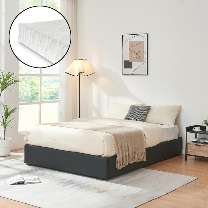 Tweepersoonsbed Nola met matras kunstleer 200x140 cm zwart [, Huis en Inrichting, Slaapkamer | Bedden, Verzenden