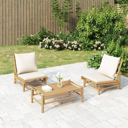 vidaXL Tuinstoelen 2 st met crèmewitte kussens bamboe, Tuin en Terras, Tuinsets en Loungesets, Tuinset, Nieuw, Hout, Verzenden