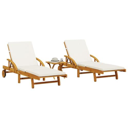 vidaXL Ligbedden 2 st met tafel massief acaciahout, Tuin en Terras, Ligbedden, Nieuw, Verzenden