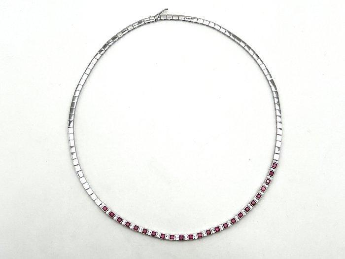 Halsketting - 14 karaat Witgoud - 2.40ct. tw. Robijn -, Sieraden, Tassen en Uiterlijk, Kettingen