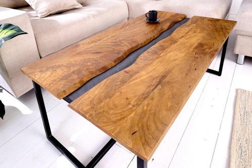 Massieve salontafel AMAZONAS 110 cm mangohout metaal zwarte, Huis en Inrichting, Tafels | Salontafels, Ophalen of Verzenden