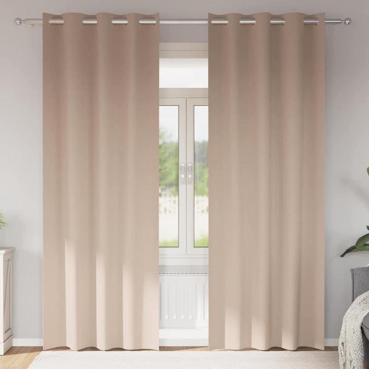 vidaXL Zwart-out Gordijnen met Ringen 2 pcs Taupe 260 x 140, Huis en Inrichting, Stoffering | Gordijnen en Lamellen, Nieuw, Verzenden