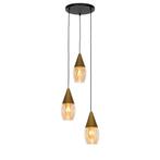 Moderne hanglamp goud met amber glas 3-lichts - Drop, Nieuw, Glas, Modern, 75 cm of meer