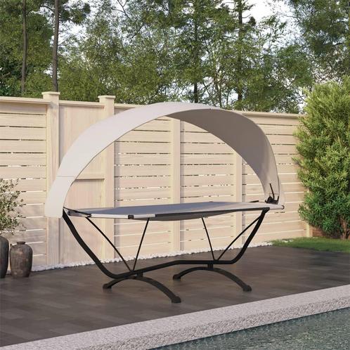 vidaXL Loungebed met luifel staal en oxford stof, Tuin en Terras, Ligbedden, Nieuw, Verzenden