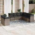 vidaXL 9-delige Loungeset met kussens poly rattan grijs, Verzenden, Nieuw, Rotan, Loungeset