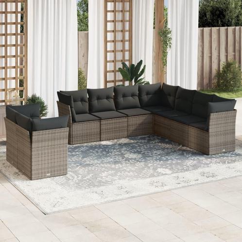 vidaXL 9-delige Loungeset met kussens poly rattan grijs, Tuin en Terras, Tuinsets en Loungesets, Loungeset, Nieuw, Rotan, Verzenden