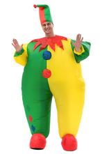 KIMU® Opblaas Kostuum Clown Groen Geel Opblaasbaar Pak Clown, Carnaval, Nieuw, Overige maten, Ophalen of Verzenden