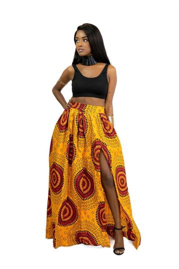 Afrikaanse print maxi rok - Oranje Dotted Patterns beschikbaar voor biedingen