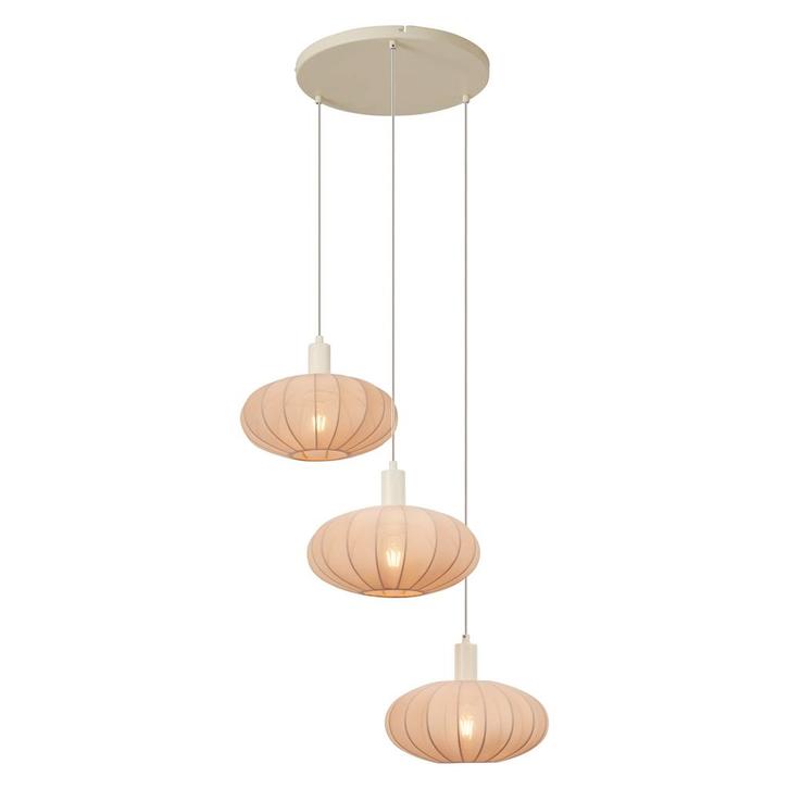 Japandi hanglamp beige met stoffen kap 3-lichts - Bida, Huis en Inrichting, Lampen | Hanglampen, Nieuw, Overige materialen, 75 cm of meer