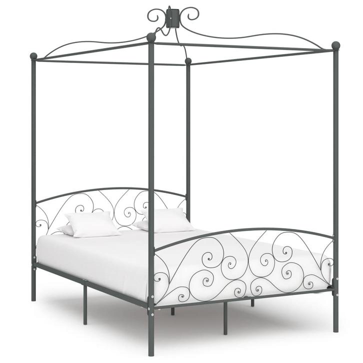 vidaXL Hemelbedframe metaal grijs 140x200 cm, Huis en Inrichting, Slaapkamer | Bedden, 140 cm, 200 cm, Grijs, Tweepersoons, Nieuw