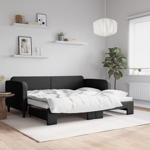 vidaXL Slaapbank met onderschuifbed 90x190 cm stof zwart, Huis en Inrichting, Slaapkamer | Bedden, 90 cm, 190 cm of minder, Zwart