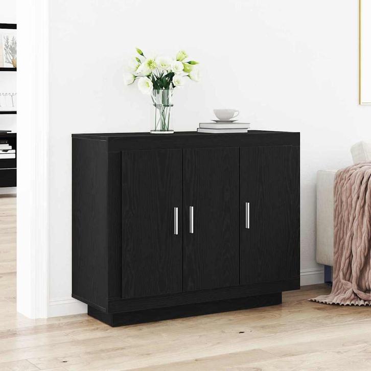 vidaXL Dressoir Zwart Eiken 92 x 35 x 75 cm Bewerkt hout, Huis en Inrichting, Kasten | Dressoirs, Nieuw, Minder dan 50 cm, Overige houtsoorten