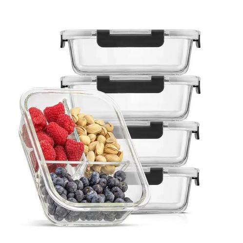 Glazen Bakjes met 3 Secties Voor Voedsel Bereiden en Bewaren, Huis en Inrichting, Keuken | Keukenbenodigdheden, Verzenden