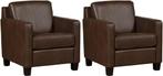 Bruine leren landelijke fauteuils - poot hout zwart - Grana, Huis en Inrichting, Fauteuils, Nieuw, Ophalen of Verzenden, Landelijk