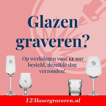 Glazen graveren met naam, logo of tekst | Snelle levering! beschikbaar voor biedingen