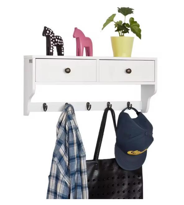 Wandkast met 2 Lades en 5 Haken – MDF Wandplank Wit, Huis en Inrichting, Kasten | Wandmeubels, Nieuw, Verzenden