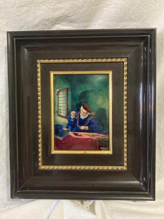 Icoon - De goudweger Emaille schilderij op koper -, Antiek en Kunst, Antiek | Overige Antiek
