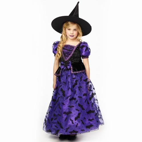 Heksenjurk Kind Paars Premium + Hoed, Kleding | Dames, Carnavalskleding en Feestkleding, Nieuw, Ophalen of Verzenden