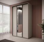 Meubella Kledingkast beige zwart 150 cm - Met spiegel, 150 tot 200 cm, Nieuw, Modern, 50 tot 75 cm