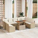 vidaXL Tuin Eetset met kussen 10 pcs Beige en Crème 100 x 55, Tuin en Terras, Verzenden, Nieuw, Rotan