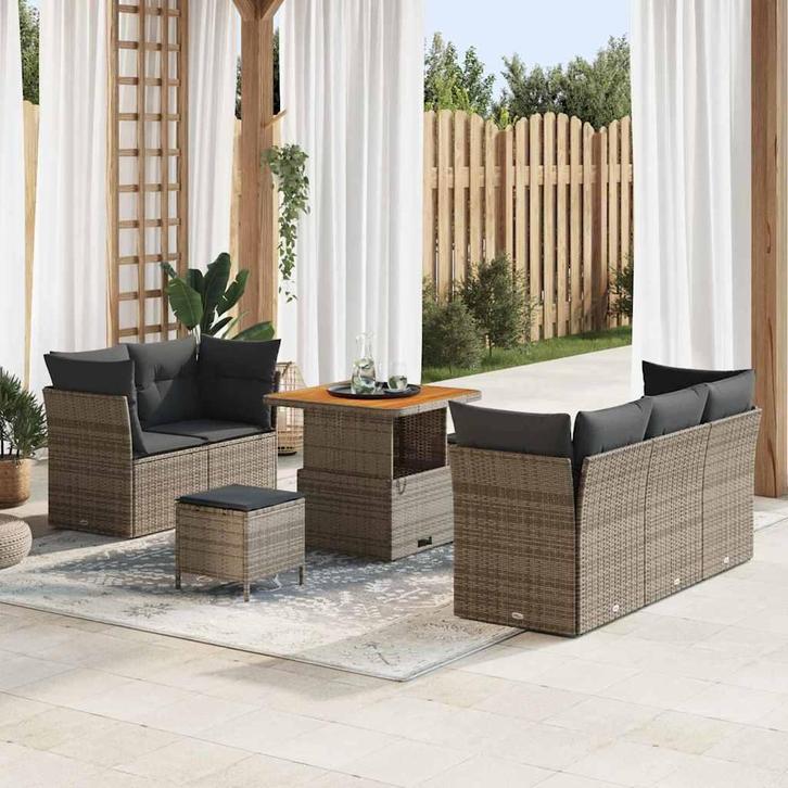 vidaXL Tuin Sofa Set 8 pcs Grijs Poly riet en gepoedercoat, Tuin en Terras, Tuinsets en Loungesets, Nieuw, Rotan, Verzenden