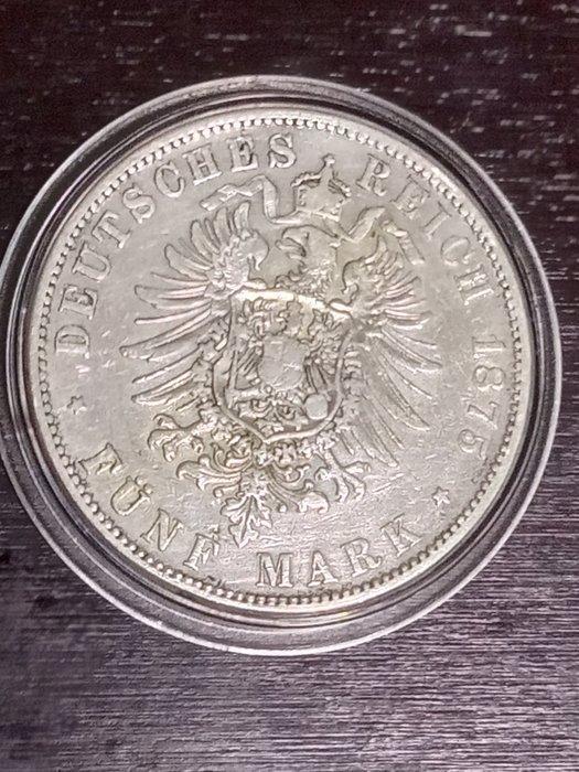 Duitsland, keizerrijk Albert König von Sachsen. 5 Mark 1875, Postzegels en Munten, Munten | Europa | Niet-Euromunten