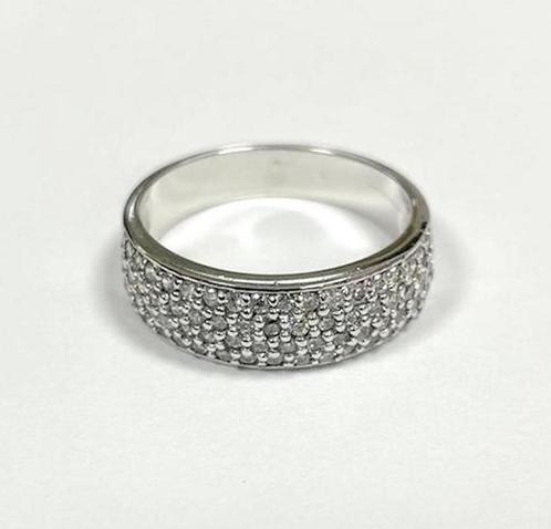 Ring - 925 Sterling zilver - Zirkonia steentjes, Sieraden, Tassen en Uiterlijk, Ringen, Dame, Met strass, Zilver, 17 tot 18, Nieuw