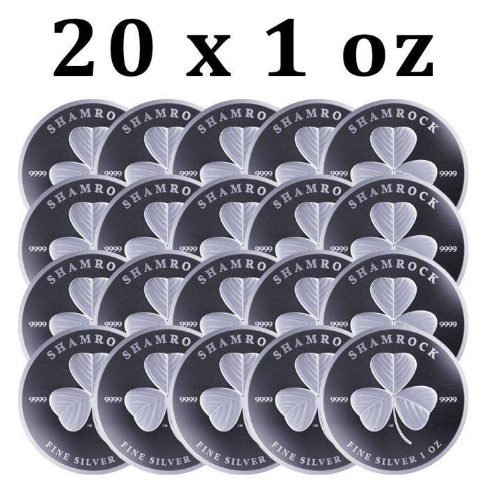 Niue. 2 Dollars 20 x 2022 1oz $2 NZD Niue Shamrock Silver, Postzegels en Munten, Edelmetalen en Baren