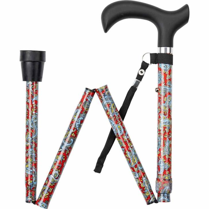 Wandelstok opvouwbaar - Rood Paisley (Wandelstokken), Diversen, Braces, Nieuw, Ophalen of Verzenden