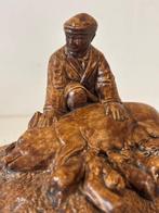sculptuur, Boer met varkens - 9.5 cm - Steen, Antiek en Kunst