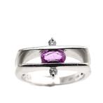 Witgouden ring met roze saffier en diamant; 0,06 ct., Gebruikt, Overige kleuren, Ophalen of Verzenden, Kleiner dan 17