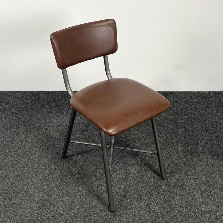 Stoel met Kruisonderstel - Kunstlederen Zitting - Cognac, Huis en Inrichting, Stoelen, Gebruikt, Ophalen of Verzenden