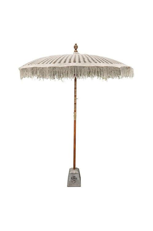 Balinese Parasol houten steel rond 180 cm macrame, Tuin en Terras, Parasols, Nieuw, Verzenden