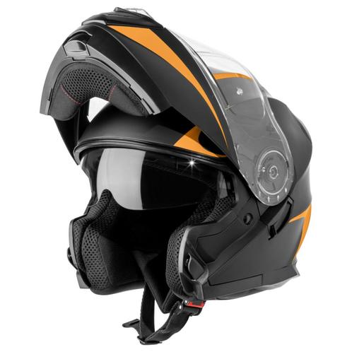 VINZ Busan - Oranje, Motoren, Kleding | Motorhelmen, S, Systeemhelm, Verzenden